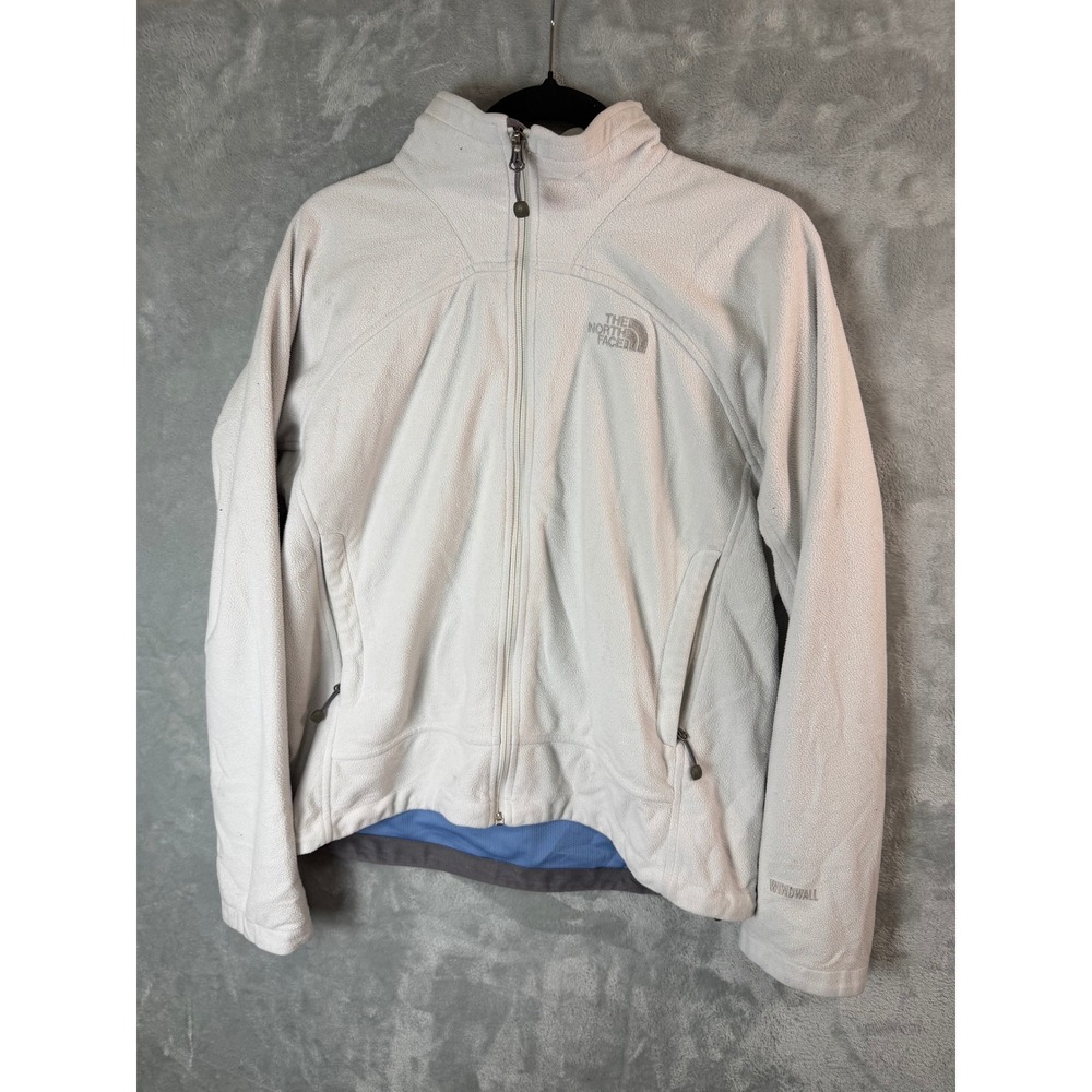 THE NORTH FACE WindWall Fleece Jacket Women L White Full Zip Blue Lined Outdoor